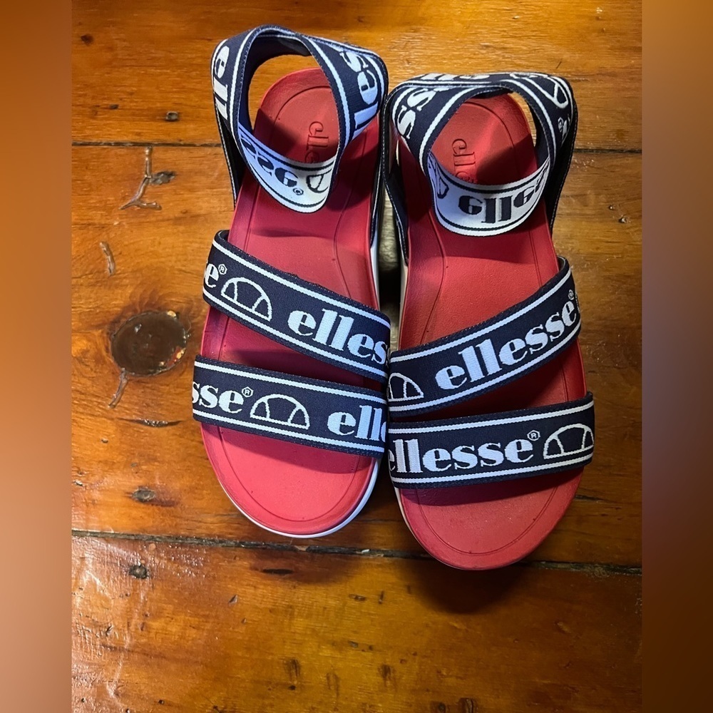 Ellesse 5 women’s elina text platform sandal blue red white elastic straps - Picture 4 of 9